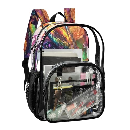Clear Backpack for School Dragon Surrounded Roses Transparent Bookbag for Girls See Through PVC Boy Backpacks2