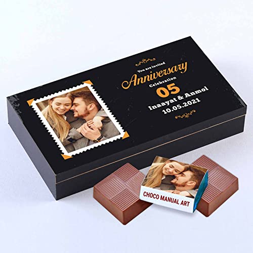 Choco ManualART | Modern black box personalised Anniversary Invite | Box of 6 Chocolates