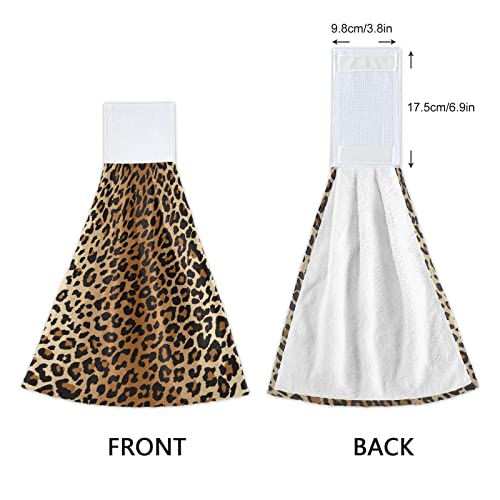 Kigai Leopard Hanging Tie Towels Set Of 2, Absorbent Hand Towels Tea Bar Dish Dry Towels For Kitchen Bathroom Home Decor, 14 X18.2 Inch #TOP3