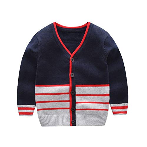 BUTERULES Boys Sweater 1 2 3 4 5 6 Year Baby Knit V-Neck Stripe Girls Coat Clothes Soft Autumn and Winter Blue 4t