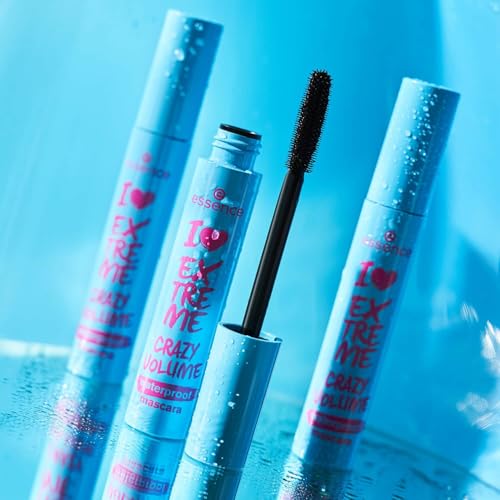 Image of Essence I LOVE EXTREME CRAZY VOLUME waterproof mascara, waterproof mascara, black, volume, flexible elastomer brush, 12 ml (Pack of 2)