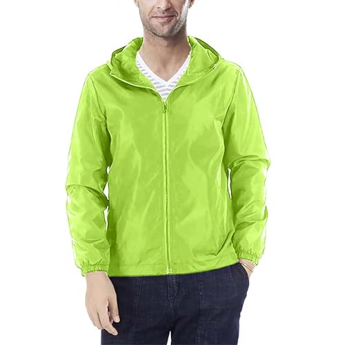 congluoki Mens Windbreaker Jackets Lightweight Hooded Zippered Jackets for Men Hiking Cycling Sportswear Fluorescent Green L
