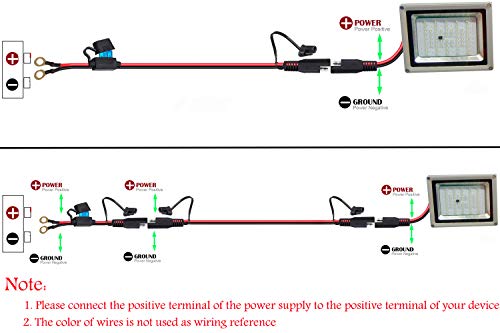 YETOR Ring Terminal Harness,with 10A Protection Fuse for Safety, 2-Pin Quick Disconnect Plug,SAE Battery Extension Cable with 3.28FT 16AWG for Motorcycle Cars. (100CM) - Thumbnail 5