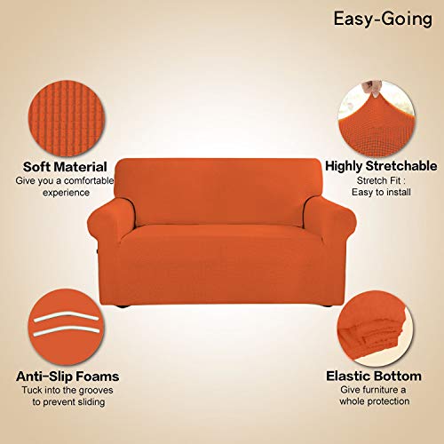 Image of Easy-Going Stretch Oversized Sofa Slipcover 1-Piece Sofa Cover Furniture Protector Couch Soft with Elastic Bottom for Kids, Polyester Spandex Jacquard Fabric Small Checks Orange