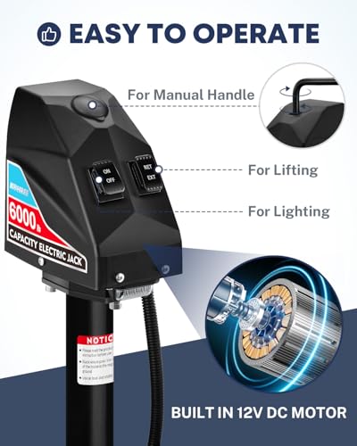 Image of Kohree Electric Trailer Jack 6000 lbs with 7-Way Connector, Heavy Duty RV Electric Tongue Jack for Travel Trailer A-Frame Camper, with Manual Crank Handle & Weatherproof Jack Cover, 22 inch Lift, 12V DC
