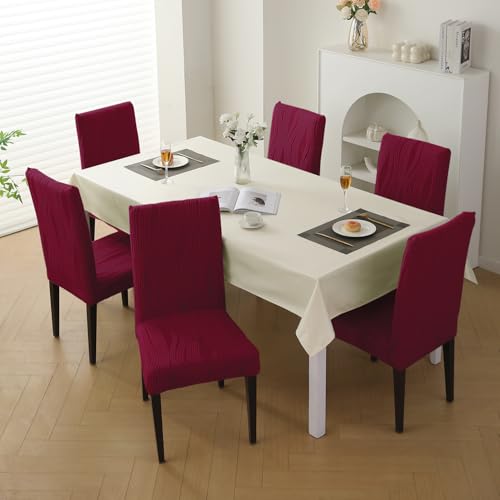 Image of HOKIPO 200 GSM Stretchable Knitting Jacquard Chair Cover Set of 6,'Nestiva Series' Burgundy (AR-6072-BRGN)