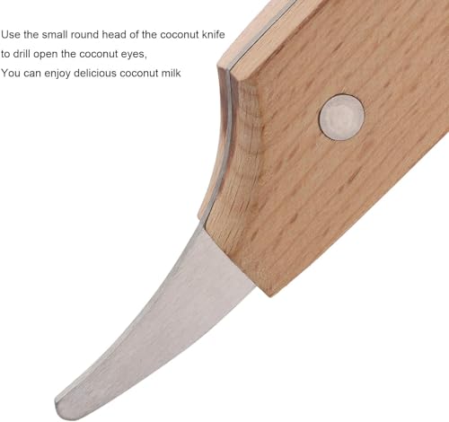 Image of Baskety Coconut Knife, Portable Stainless Steel Coconut Tool, Coconut Opener, Kitchen Coconut Opener with Wooden Non-Slip Handle