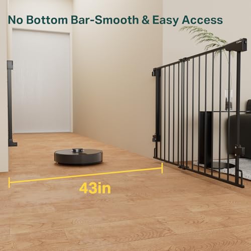 Cumbor 29.2–43\" Baby Gate for Stairs, Wall-Mounted (Drill Required), Expandable No Bottom Bar Dog Gate, Auto Close Extra Wide Walk Thru, Pet & Toddler Proof Gate, Top & Bottom of Stairways(Black)