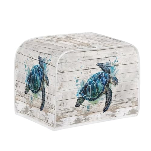 Image of Talayituse Watercolor Turtle Wood Print Toaster Cover 2 Slice Wide Slot, Lightweight Dust Protection Washable Bread Maker Cover
