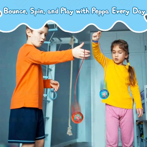 Image of Wembley Peppa Pig Yo Yo Ball for Boys Girls Kids Activity Toy with Adjustable Wrist Band LED Light Playset Bounce Ball Return Gift /Birthday Gift - Random Colors