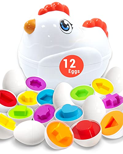 Image of Yetonamr Toddler Chicken Easter Eggs Toys for Ages 1-3, 2-4, 3-5, Toddler Easter Basket Stuffers Prefilled with 12 Toy Eggs Inside Fillled, Montessori Toys Easter Gifts for Kids Babies Boys Girls