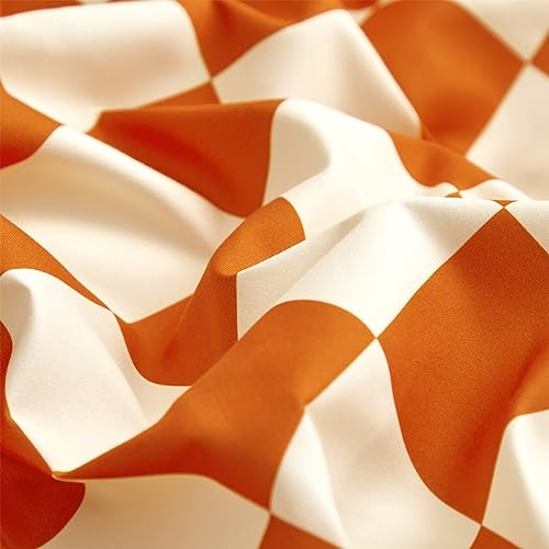 Image of KAREVER Orange White Grid Comforter Set King Burnt Orange Plaid Bedding Set Women Reddish and White Checkered Bed Comforter Set Breathable Blanket Set Men Durable Bedding Comforter Set