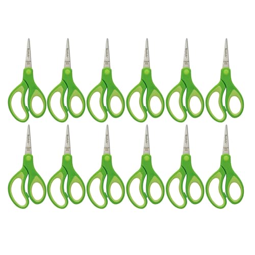 Image of Scotch 5 inch Soft Touch Pointed Tip Kids Scissors, 12 Count Teacher's Pack, Green, All-Purpose Scissors for School and Crafts (1442P-12)