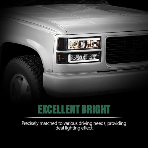 Image of GRAND ORANGE Headlights Assembly Compatible with Chevy GMC C /K & Suburban C /K 1994-1999, Fit Chevy Tahoe & GMC Yukon 1995-1999 15034929, GM2502101, 114-00181L Headlamp Smoke Lens Amber Reflector