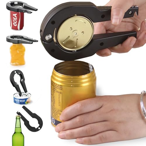 NACOLUS 4-in-1 Multi-Function Can Opener - Universal Can Top Remover, Soda/Beer/Pop Can Opener, Bottle Opener & Pull Tab Lifter for Easy Open Jar Lids & Beverage Cans (Black)