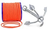 wellenshop Wurfanker 1 kg + Ankerleine 5 m Durchmesser 8 mm Stahl Verzinkt Polyethlyen Anker Suchanker Netzanker Bootsanker Festmacher-Leine