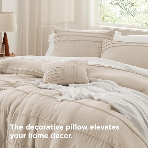Image of Bedsure California King Comforter Set - 4 Pieces Pinch Pleat Bed in A Bag, Linen Boho Bedding Sets for Summer, 1 Soft Comforter, 2 Pillowcases, 1 Decorative Pillow