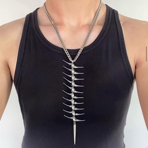 Stainless Steel Thorns | Horn Thorns | Fish Bones | Awls Hip-Hop Long Necklace, Fashionable Personality Unisex2