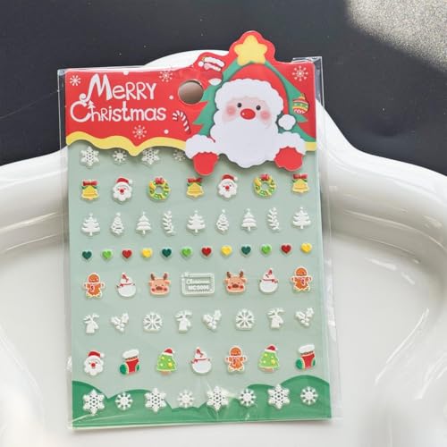 Image of Christmas Noctilucent Nail Art Stickers 5D Embossed Self Adhesive Snowman Nail Decals Christmas Tree Nail Sticker for Nails Art Design for Women Christmas Supplies Manicure Decorations Accessories