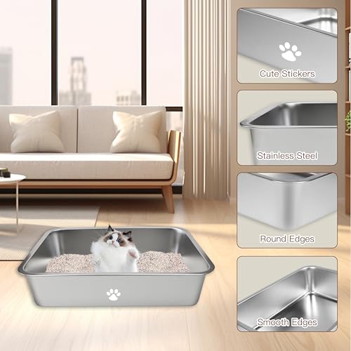 Caja de arena para gato de acero inoxidable, 15.7 x 11.8 x 3.9 pulgadas miniatura 4