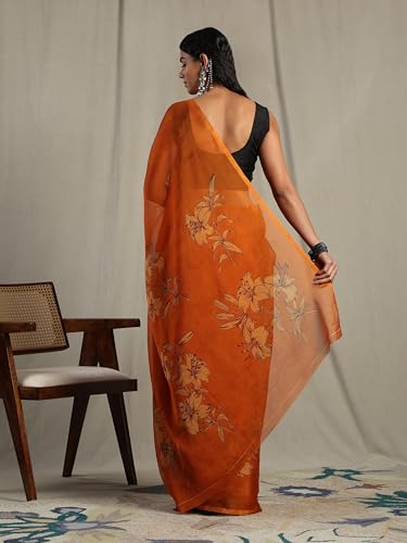 Image of Garden Vareli Floral Print Chiffon Saree