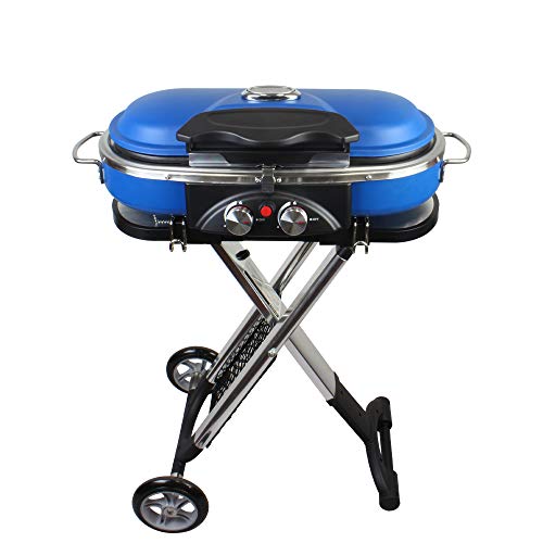 Mototeks, Inc. Portable BBQ Grill Propane Matchless Lighting Foldable CART for Camping Outdoor (Blue)