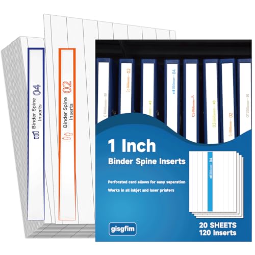 gisgfim 160Pcs Binder Spine Inserts 1 Inch Spine Width White Binder Labels 92LB Printable Spine Binder Inserts for Inkjet Laser Printers Cardstock View Binder Spine ID Inserts Binder 8 Inserts/Sheet