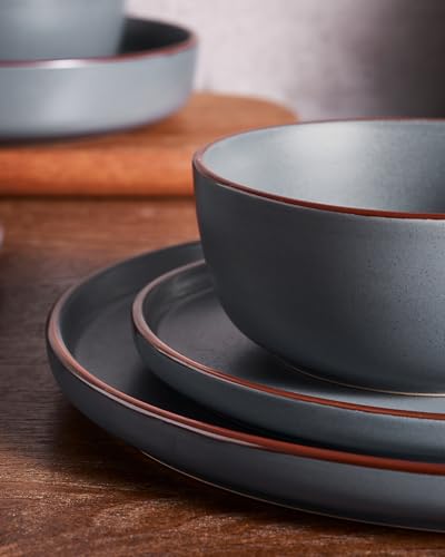 Famiware Mercury Plates and Bowls Sets, 12 Pieces Stoneware Dinnerware Sets, Dishes Set for 4, Microwave and Dishwasher Safe, Charcoal - Image 5