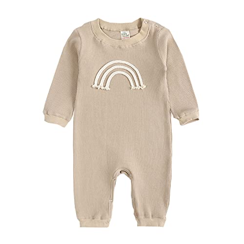 Infant Newborn Boys Girls Long Sleeve Winter Cartoon Fashion Prints Jumpsuit Romper for Girls (Khaki, 9-12 Months)