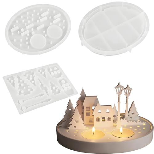 JClorix 3 Piezas Moldes Silicona Para Velas Moldes Para Velas Navideños Molde Árbol De Navidad Molde Casa Molde Portavelas Resina Epoxi Yeso Otoño Halloween DIY