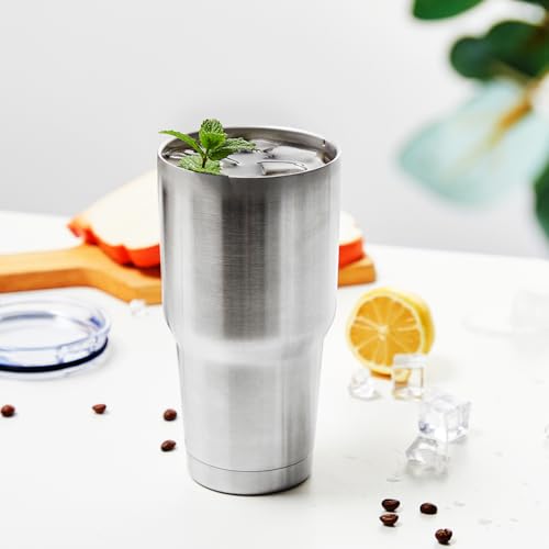 Image of MEWAY 30oz Insulated Tumbler With Lids and Straws,Stainless Steel Double Vacuum Coffee Tumbler Cup, Brush, Durable Powder Coated Coffee Cup for Cold & Hot Drinks, Office(Silver,4 PACK)