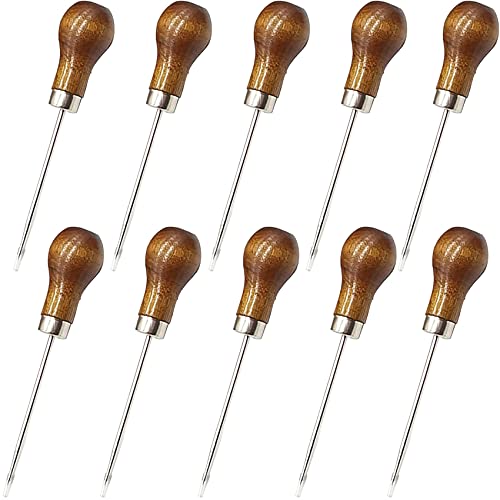 10PCS Wooden Handle Scratch Awls for Leather Craft