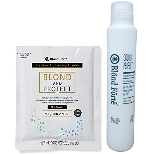 DIY Blond & Protect 8+ Level Hair Bleach Lightening Kit Combo -20 Vol Developer (Blue powder)
