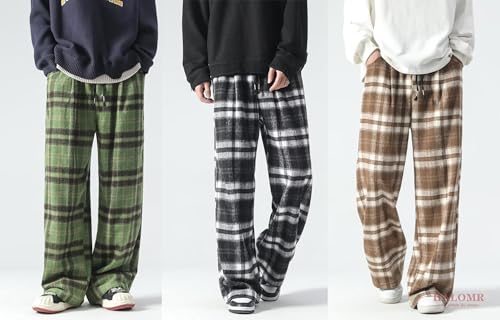 HALOMR Men's Baggy Pants Plaid Baggy Elastic Waist Pant Men's Wild Pants Expandable Waist Plaid Drawstring Waist S-4XL2