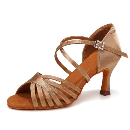 Uonpie Women's Latin Dance Shoes Satin Salsa Ballroom Performance Practice Dancing Shoes Light...