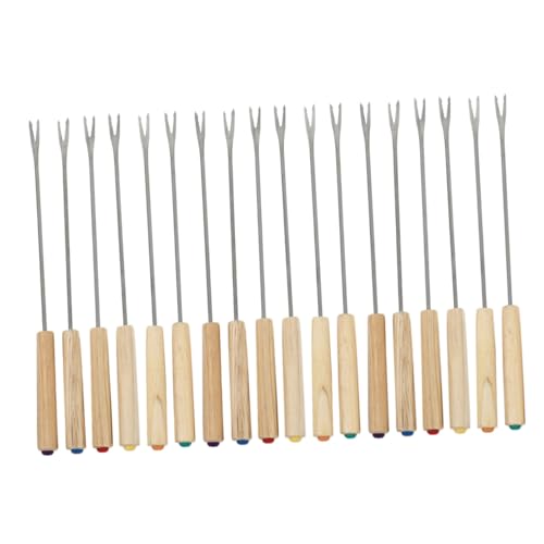 ROMISBABA 18 piezas Tenedores para Fondue de Queso Acero Inoxidable Mango Madera Resistente al Calor Puntas Precisas para Picnics Barbacoas Reuniones Familiares