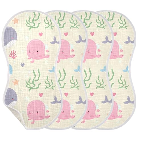 2 Pack Baby Burp Cloths, Soft Absorbent Burping Cloths for Babies, Cotton Milk Spit Up Rags, Large Size for Newborns, Baby Boys and Girls (Cartoon Whales)3