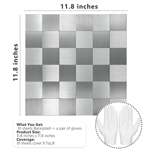 Stickgoo Peel And Stick Backsplash Metal Mosaic Tiles For Kitchen Wall Decor, 10 Sheets Brushed Stainless Steel Stick On Backsplash Tiles #TOP6