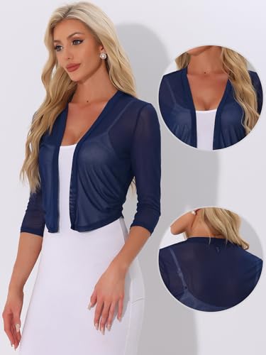 Image of Allegra K Bolero Shrug for Women's Elegant 3 /4 Sleeve Mesh Sheer Cardigan Formal Jacket for Evening Dresses