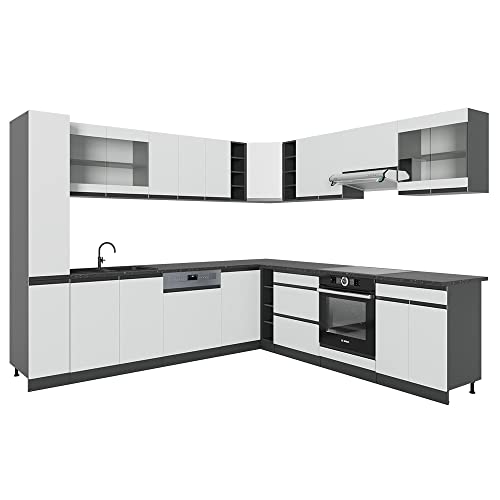 FORNITURA: Cucina senza piano di lavoro, materiale di montaggio, istruzioni di montaggio (se non diversamente specificato, gli elettrodomestici e le decorazioni non sono inclusi nella fornitura).
