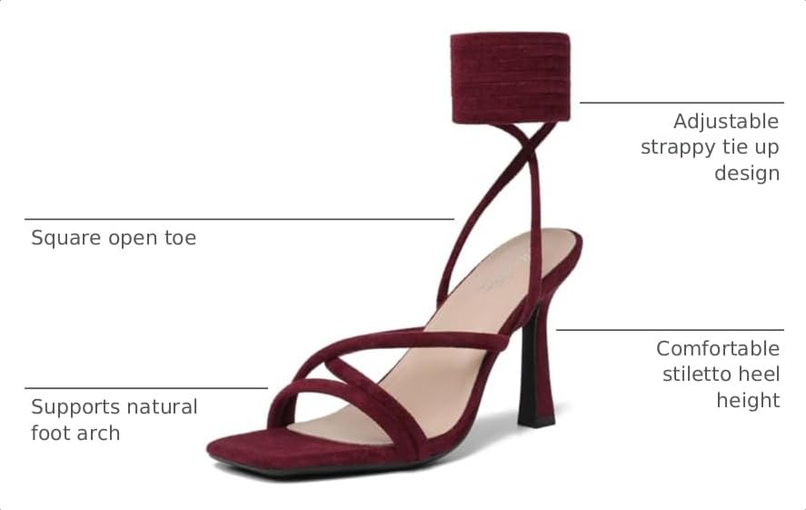 Image of Mostrin Womens Sandals Strappy Heels for Women Lace Up Square Open Toe Heels Tie Up High Heeled Sandals for Prom, Party, Daily Wear