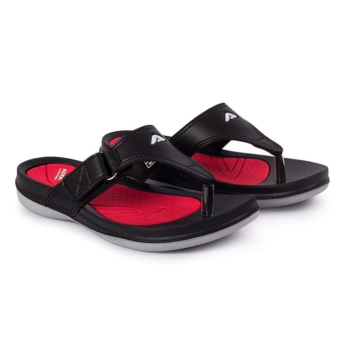 Image of ADDA STAR-1 || Durable & Comfortable || EVA Sole || Lightweight || Fashionable || Super Soft || BEIGE RED || Outdoor Slipper || Slipper for Women (BLACK /RED, 7)
