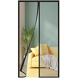 Mosquiteras Para Puertas De Autocaravanas Mosquitera Puerta Magnetica 60x200 cm, Adecuado para Todos los Tamaños de Puerta de Balcón, Puerta de Salón, Puerta Corredera Exterior. Rayas Negras