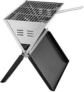 LIVIVO Portable BBQ Charcoal Grill Foldable Compact Notebook Stainless Steel Design - Perfect For Outdoor Parties, Barbecues, Garden, Camping, Hiking, Beach  Easy Use, Store Away, & Travel Friendly
