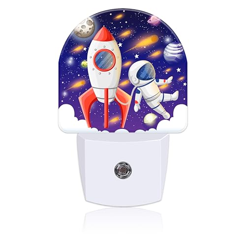 Image of Night Light for Kids Girls Boys, Space Spaceship and Astronaut LED Night Light Plug into Wall with Dusk to Dawn Sensor for Room Decor, Hallway, Kitchen, Bathroom, Nursery, Stairs