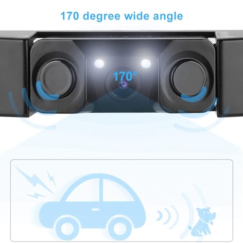 Image of License Plate Camera, 3 in 1 Car License Plate Frame Parking Sensor Rearview Reverse Backup Camera 2LED