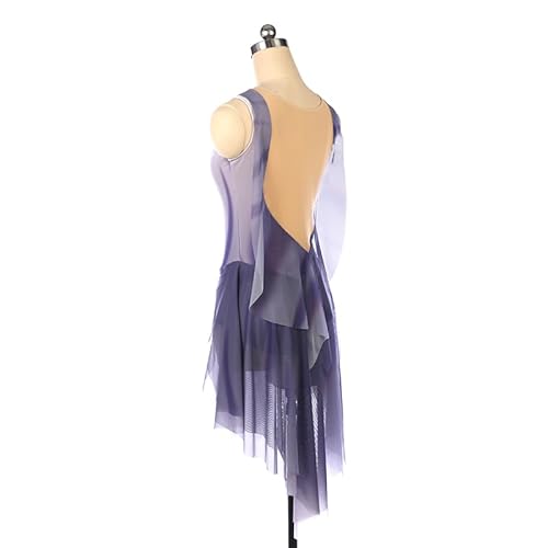 Lyrical Vestido feminino adulto patinação no gelo saia rolante patinação no gelo roxo sem mangas gaz