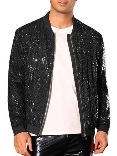 Lars Amadeus Sequin Varsity Jacket for Men's 70s Disco Zipper Party Glitter Shiny Bomber Jackets