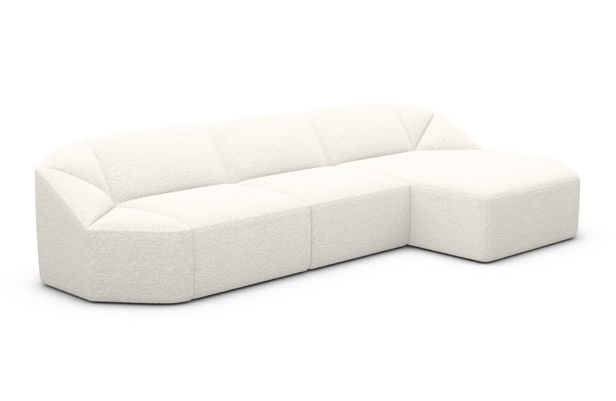 Ecksofa Cabrera L Form kurz Stoffsofa Sofa Designersofa Bouclè Weiss (Ottomane rechts)