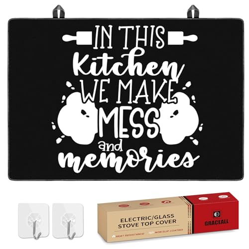 Electric Stove Top Cover Cooktop Protector, Rubber Pad for 30 inch Glass Hot Plate, Heat and Scratch Resistant, Multifunction Mat for Kitchen with Wall Hooks (30.7 x 21.2 inch, Black 06)